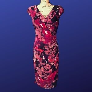 LAUREN RALPH LAUREN Empire Ruched Dress, PURPLE/PINK FLORAL, Size 8, NWOT